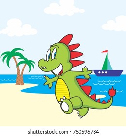  crocodile in the beach cartoon vector coloring book or page