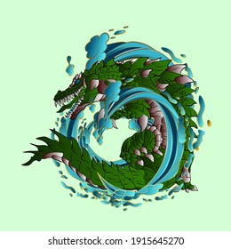 crocodile with big wave design vector illustration