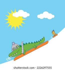 Crocodile and Bird in the Snow