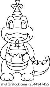 Crocodile Birthday Cake Candle Animal Vector Graphic Art Illustration