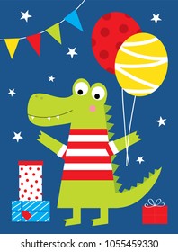crocodile birthday party greeting card design