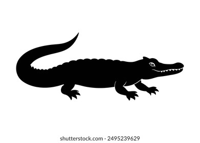 Arte vectorial de silueta negro de cocodrilo Ilustración con fondo blanco