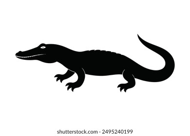 Arte vectorial de silueta negro de cocodrilo Ilustración con fondo blanco