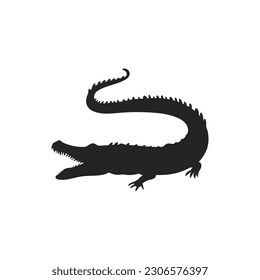 Krokodile schwarze Silhouette, Vektorgrafik einzeln auf weißem Hintergrund. Monochrome Ikone des Alligators, Naturkonzepte und australische Tiere.