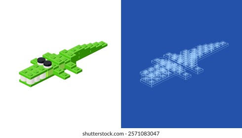 Crocodile blueprint project idea and implementation. Vector