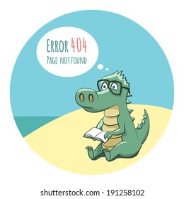 Crocodile With A Book - Funny Error 404 Page Illustration