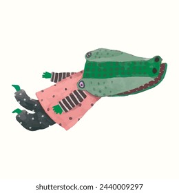 Crocodile boy. kid illustration. watercolor vector.animal wildlife.