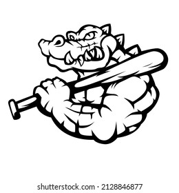 Crocodile carrying a baseball stick mascot logo silhouette version