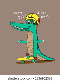 crocodile cartoon character drawing for kids t-shirt print