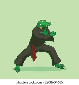 Crocodile Cartoon Character Mascot Flat Design Logo Design Fight Martial Art