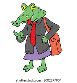 Crocodile cartoon girl with office suit