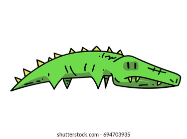 Crocodile cartoon hand drawn image. Original colorful artwork, comic childish style drawing.