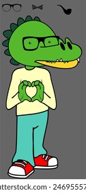 crocodile cartoon hipster character standing pack collection in vector format
