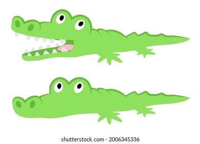 Crocodile cartoon illustration with close and open jaws little cute green animal