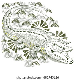 Crocodile. A cartoon image. Predator print. Trend print for T-shirt. 