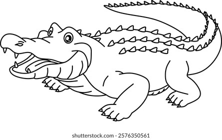 Crocodile cartoon line art for coloring book pages