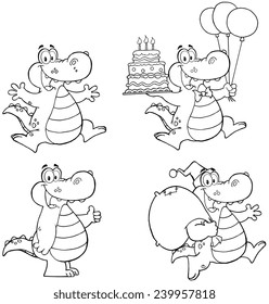 Crocodile Cartoon Mascot Character 1. Vector Collection Set