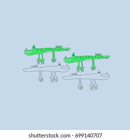 Crocodile cartoon  pattern. Hand drawn.