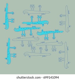 Crocodile cartoon  pattern. Hand drawn.