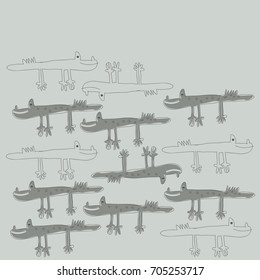 Crocodile cartoon  pattern. Hand drawn.