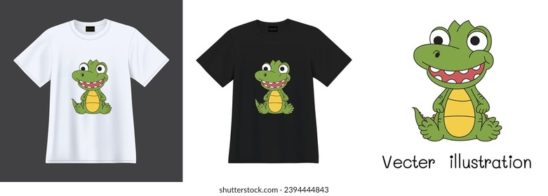 Crocodile cartoon printable for t-shirts. Ready to apply to your fashion graphics design. Vector illustration.