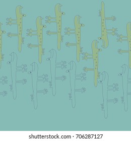 Crocodile cartoon  seamless  pattern. Hand drawn.