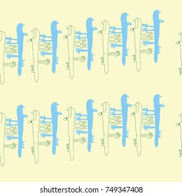 Crocodile cartoon seamless   pattern. Hand drawn.