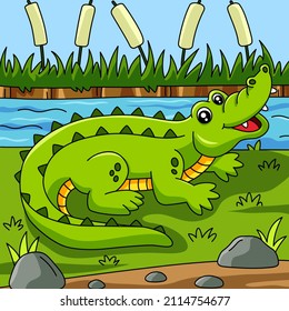 Crocodile Cartoon Vector Colored Illustration