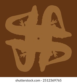 a crocodile ceramic design that is rotated to form an abstract design