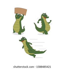 Crocodile character mascot designs set vector. 3 poses