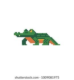 Crocodile character. Pixel art icon. Australian animal. Stickers design. Isolated vector illustration. 