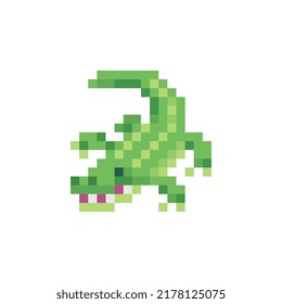 Crocodile character. Pixel art icon. Australian animal. Stickers design. Isolated vector illustration. 