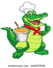 crocodile chef cartoon mascot in vector