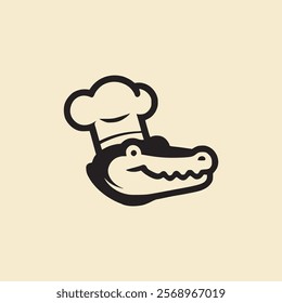 crocodile chef cuisine food restaurant logo vector illustration template design