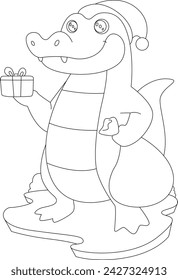 Crocodile Christmas Package Animal Vector Graphic Art Illustration