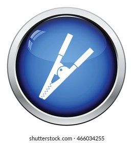Crocodile clip icon. Glossy button design. Vector illustration.