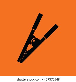 Crocodile clip icon. Orange background with black. Vector illustration.