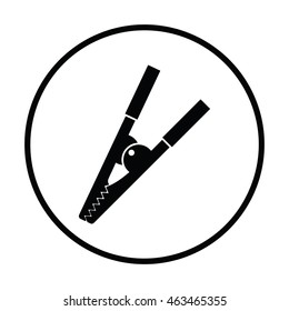 Crocodile clip icon. Thin circle design. Vector illustration.