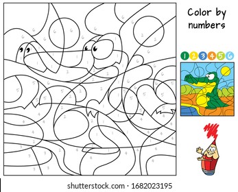Crocodile. Color by numbers. Coloring book. Educational puzzle game for children. Cartoon vector illustration