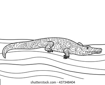Crocodile coloring book for adults vector illustration.