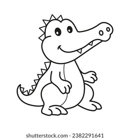 Crocodile. Coloring page, coloring book page. Black and white vector illustration.