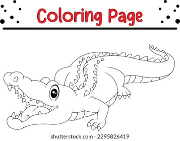 Crocodile coloring page cartoon vector art and illustration. baby Crocodile coloring book