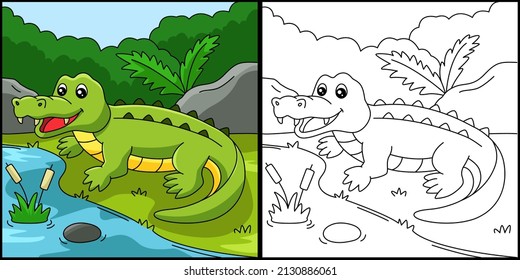 Crocodile Coloring Page Colored Illustration