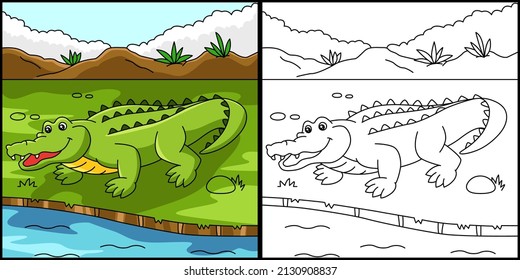 Crocodile Coloring Page Colored Illustration