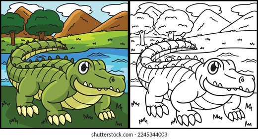  Crocodile Coloring Page Colored Illustration