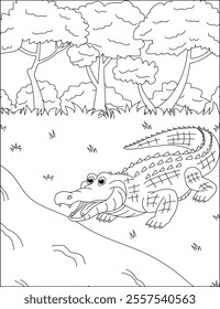 Crocodile coloring page for kids vector