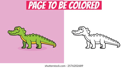 Crocodile coloring page with line art and a colored version. Fun and educational activity for kids and adults. Perfect for coloring books, preschool, or wildlife-themed projects.