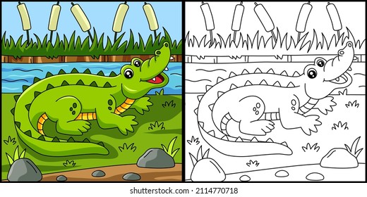 Crocodile Coloring Page Vector Illustration