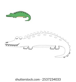 Crocodile coloring pages for kids. Trace and color crocodile. Crocodile animal flashcard game activity and education for kids. Kindergarten and preschool worksheets printable for kids. 