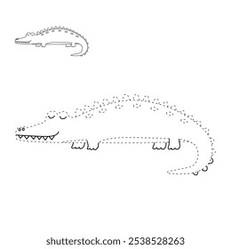 Crocodile coloring pages for kids. Trace and color crocodile. Crocodile animal flashcard game activity and education for kids. Kindergarten and preschool worksheets printable for kids. 